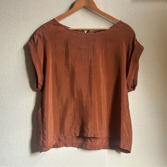 🇬🇧TOPSHOP TALL 2009 Rust/Brown Cupro Fabric Top - Picture 1 of 6
